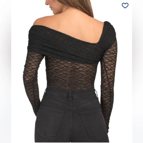 CHASER Black Long Sleeve Stretch Lace Off Shoulder Body Suit - Picture 8 of 9
